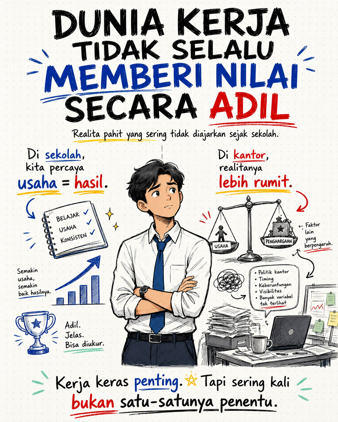 Ilustrasi realita sekolah dan dunia kerja